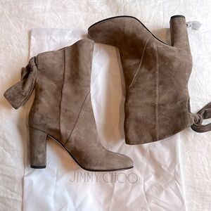 JIMMY CHOO Malene Knotted Bootie in Stone Suede